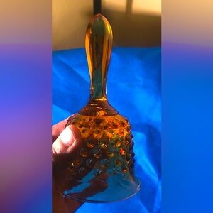 Vintage Fenton Amber Glass Bell with Textured Hobnail Design